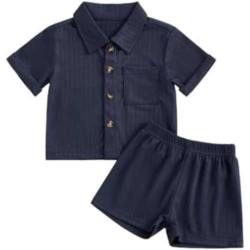 fhutpw Baby Boy Clothes Toddler Infant Leisure Ribbed Button Down Shirt Tops + Shorts Set 2PCS Summer Soft and Smooth Outfit