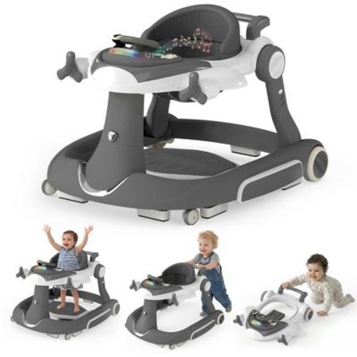 TODECARE 6-in-1 Baby Walker with Adjustable Height, Foldable Design & Speed-Control Wheels, Easy-Clean Seat, Gray