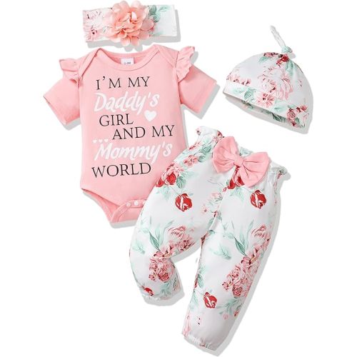 Renotemy Newborn Infant Baby Girl Clothes Summer Outfits Infant Romper Pants Cute Toddler Girl Clothes Gift Set
