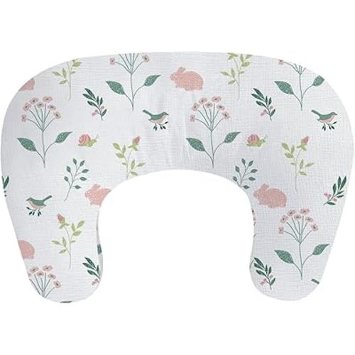 Little Grape Land Nursing Pillow, Soft 100% Cotton Breastfeeding Pillow with Breathable Muslin Removable Cover,Pink Bunny Breast Feeding Pillows for Babies 0-12 Months with Protective Zipper
