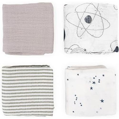 Little Unicorn Cotton Muslin Squares 4 Pack | Nursing, Burping, Feeding, Wiping, Spills | Super Soft and Lightweight Blanket for Baby Boys and Girls | 27.5” x 27.5” | Planetary Set