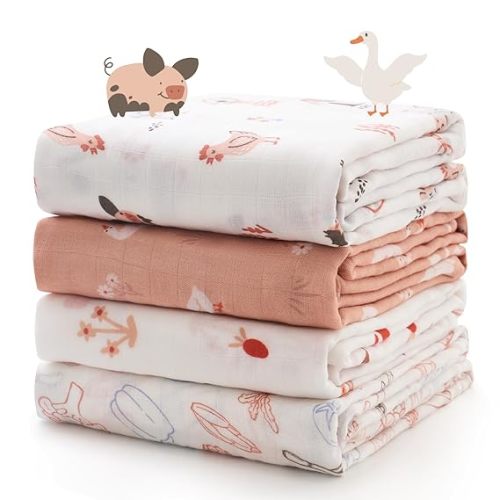 Momcozy Muslin Best Wishes Swaddle Blankets, Ultra Soft Neutral Registry Essentials, Pasture Pals & Pumpkin Dreams, Breathable Large 47'' x 47'' Newborn Boys Girls Receiving Blanket