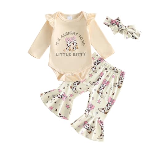 Newborn Baby Girl Clothes Fall Winter Romper Flared Pants Set | Baby Girl Clothes 0 3 6 9 12 18 Months,Infant Girl Fall Winter Outfits,Long Sleeve Letter Romper,Cute Bell Bottom Pants Set