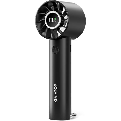 Gaiatop Portable Mini Fan, 3 Speed Handheld Fans with Power Display Flashlight, USB Rechargeable Battery, Lightweight Personal Cooling for Women Men Indoor Outdoor Travel Black