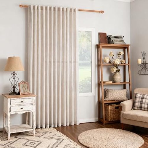 MYSKY HOME Natural Linen Curtains for Bedroom Living Room, Semi Sheer Curtains & Drapes 90 inches Length Farmhouse Country Style Back Tab Draperies for Sliding Glass Door, 100" Wide, 1 Panel