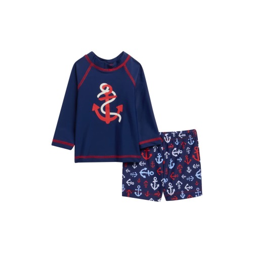 Anchor Graphic Long Sleeve Rashguard & Swim Trunks Set