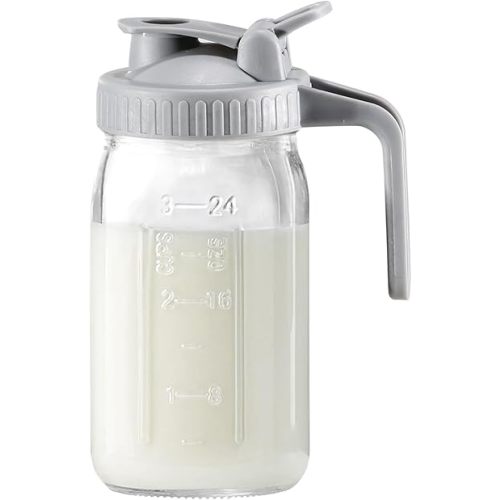 Breast Milk Pitcher, 32 oz Heavy Duty Glass Mason Jar with Pour Spout Lid, Breastmilk Jug for Iced Drinks, Cold Beverage or Juice Storage Container in Fridge