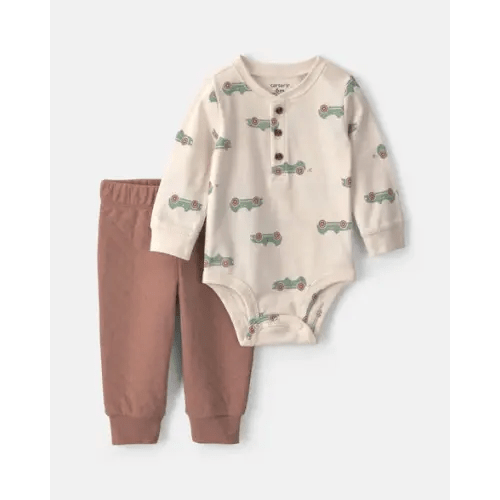 Baby Boy 2-Piece Car Long-Sleeve Bodysuit & Pant Set - Brown/Cream | Carter's