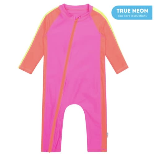 Sunsuit - Long Sleeve Romper Swimsuit | "Neon Pink/Orange"
