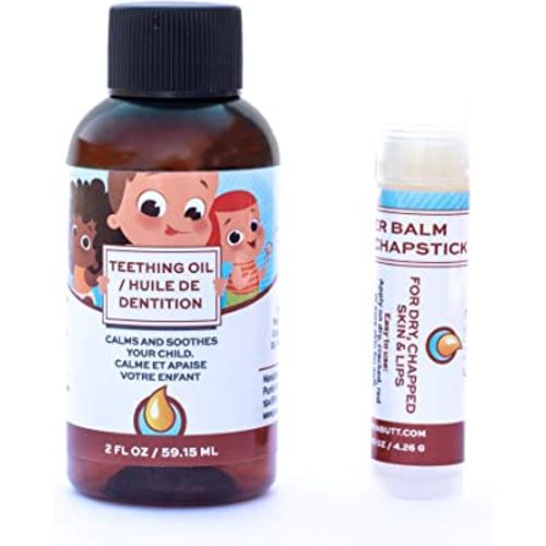 Punkin Butt Baby Teething Oil and Weather Lip Balm Bundle for Sore Gum Relief and Chapped Lips | All Natural, Organic, Safe for Infants, Chemical-Free | 2 Oz Oil
