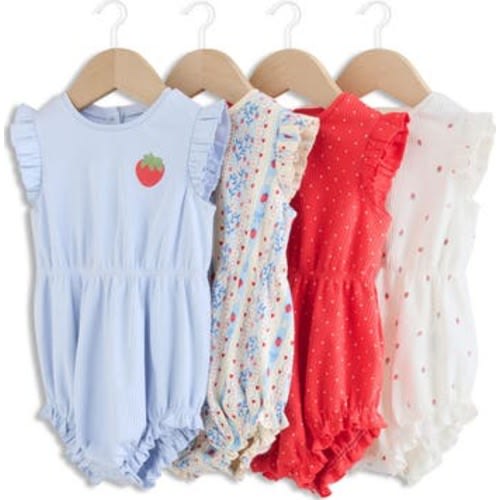 Pack of 4 Assorted Frill Bodysuits, 3-6M