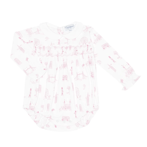 Pink London Toile Smocked Bubble LS