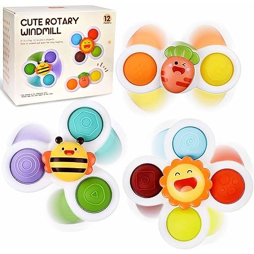 Fidget Sensory Toys for Baby Airplane Travel Activities, Easter Basket Stuffers Fillers Suction Fidget Spinner for Babies Boy Girl Car Rides Bath Toy Gifts for 12+ Month Babies Toddlers 1 Year Old