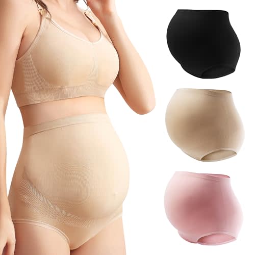 Mama Plus Women's Over Bump Maternity Underwear High Waist Seamless Pregnancy Briefs Nylon Panties Multi-Pack