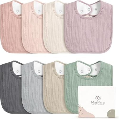 Muslin Baby Bibs, Drool Bibs for Boys and Girls, 8-Pack