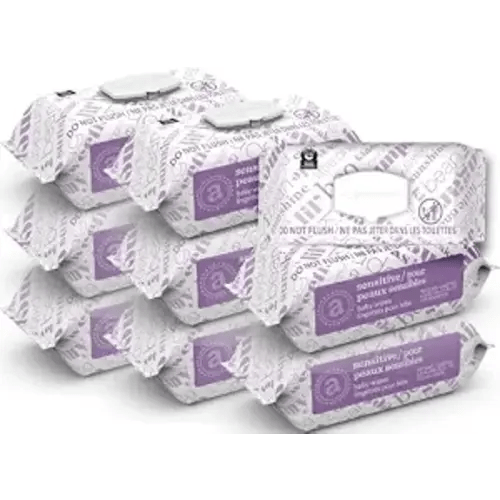 Amazon Elements Baby Wipes, Sensitive, Unscented, Cleans Gently, 810 Count, Flip-Top Packs, Pack of 9