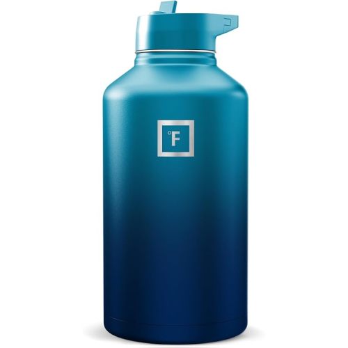 IRON °FLASK Camping & Hiking Hydration Flask with Straw, Wide Mouth Insulated Stainless Steel Sports Water Bottle - Dark Night 64 oz - Straw (1 Lid)