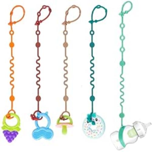 LittleHugs Toy Straps for Baby, 5pcs Adjustable Toy Holder for Stroller Accessories, Silicone Tether Pacifier Clip, No Throw Travel Essential Leash for High Chair, Car Seat (5-Pack)
