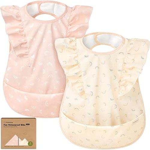 KeaBabies Waterproof Bibs for Baby Girl,Boy – 2-Pack Lightweight, Large Baby Bibs for Eating, Wearable Food Catcher, 6-12 Months Infant Feeding Essentials, Smock for Toddlers 1-3, Kids (Jolly Rainbow)