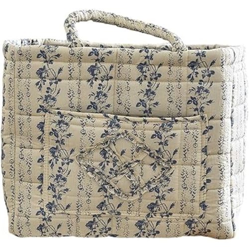 Floral Fabric Storage Basket Car Interior Storage Basket Underwear Sundries Laundry Baskets Supplies Home Organizer Bag (Vine Blue)