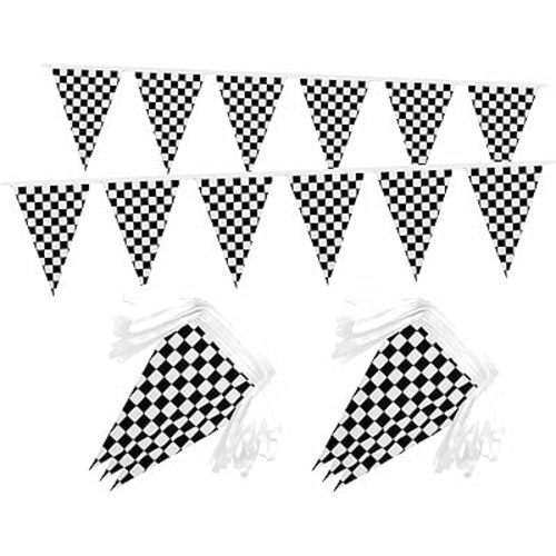 2 Packs Checkered Black and White Racing Mini Flag Banner String Race Car Small Miniature Hanging Flags Decorations,60 Feet 40 Flags