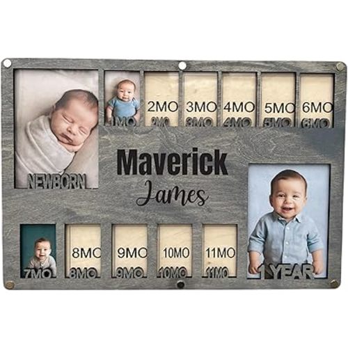 Newborn picture frame - 12 months photo display - Personalized frame - Gift for new mom - Baby photo album- Baby portrait (Newborn 3.0)
