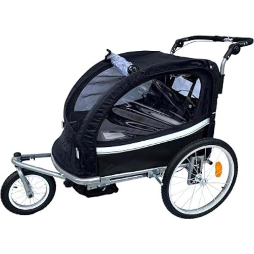 Booyah Strollers 3 in 1 Double Child Baby Bike Bicycle Trailer, Jogger, Stroller with Suspension| 88 lb Capacity | Helmet-Friendly Design, Ventilation, and Storage