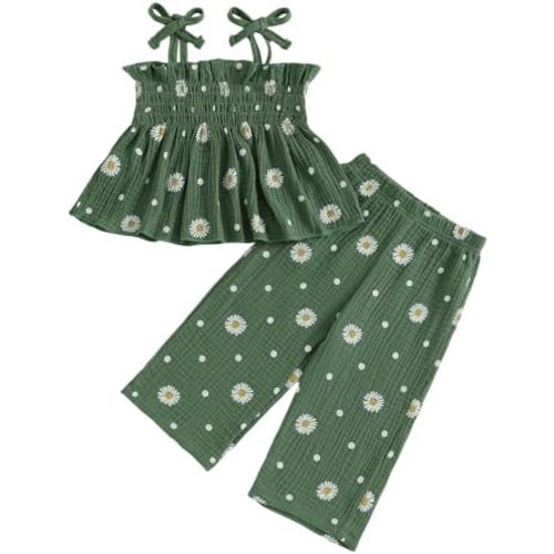 Mubineo Toddler Baby Girl Summer Fall Clothes Cute Sleeveless Tops Pant Outfits Set Infant Strap Boho Princess Outfit