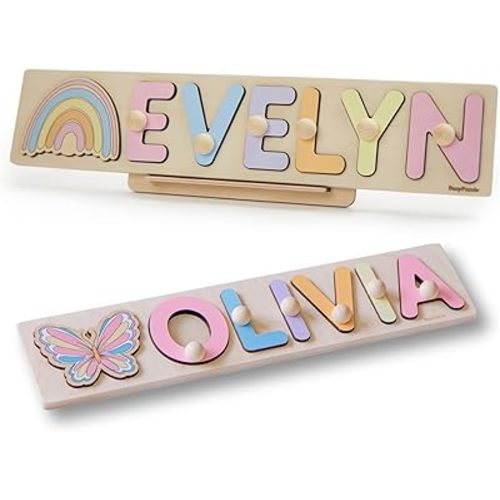 Puzzle for Boys and Girls, Personalized Wooden Name Puzzle – Custom Boho Nursery Decor, Montessori Baby Toy, Unique 1st Birthday Present
