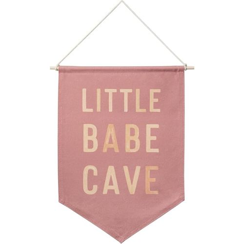Little Babe Cave Pennant Flag Banner – Woodland Nursery Decor for Baby Girl, Pink Baby Room Decor, Girls Room Decor, Playroom Decor, Kids Room Decor Wall Hanging, Nursery Accent