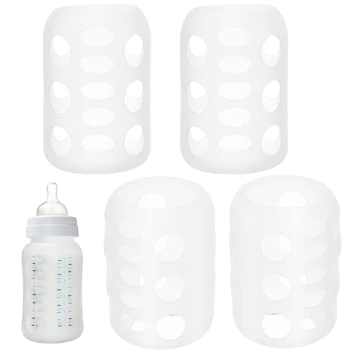 Silicone Baby Bottle Covers 4Pcs, Heat-Resistant Sleeves for Glass Bottles/Coffee Mugs, Non-Slip Grip & Baby Essentials for Newborn Parents Home Office Outdoor