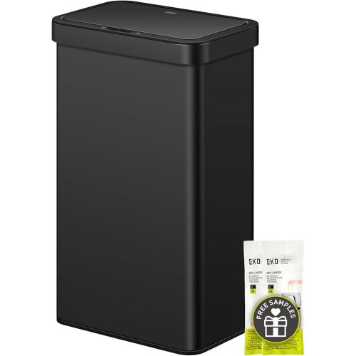 EKO Nova Sensor Trash Can, 21 Gallon/80 Liter Stainless Steel Rectangular Touchless Motion Sensor Trash Can, Matte Black