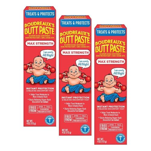 Boudreaux's Butt Paste Maximum Strength Diaper Rash Cream, Ointment | For Baby | 4 oz Tube | Pack of 3