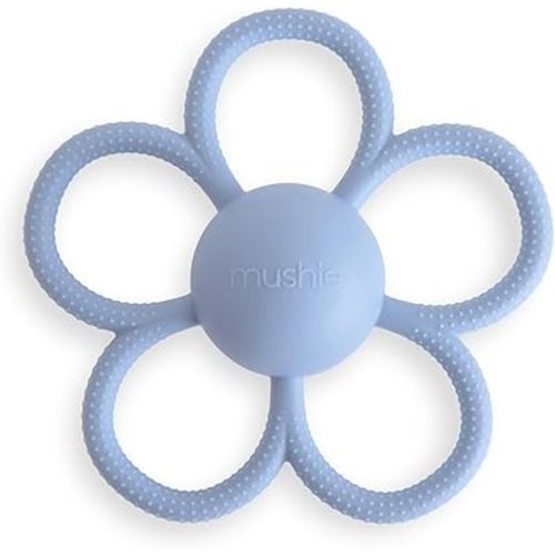 mushie Silicone Baby Daisy Rattle Teether Toy (Faded Denim)