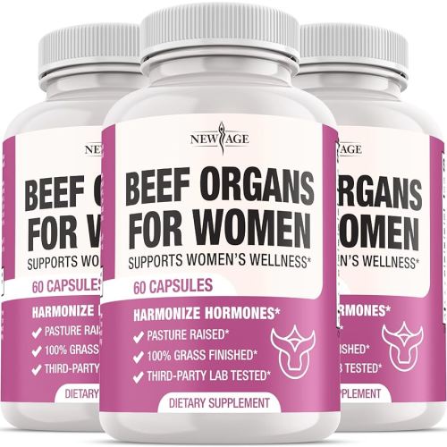 NEW AGE Beef Organ Supplement for Women - Beef Liver, Kidney, Heart and Uterus Tissue, Supports Women's Overall Energy and Health - Pasture Raised, Grass Fed - No Fillers - 180 Capsules