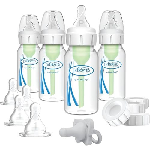 Dr. Brown's Options+ Slow Flow Preemie and Newborn Anti-Colic Bottle Set with 4oz Bottles and HappyPaci