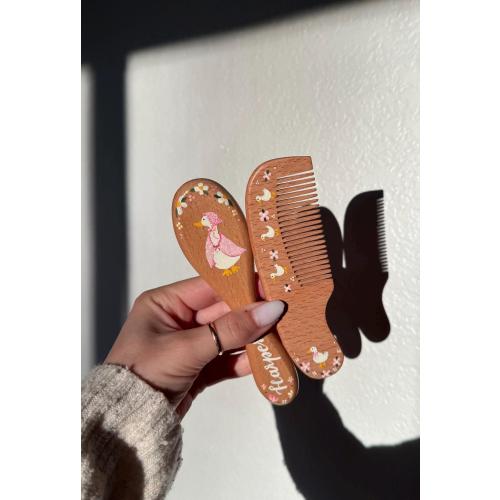 Goose Baby Hairbrush + Comb, Hand-Painted, Birthday, Christmas, Baby Shower Gift