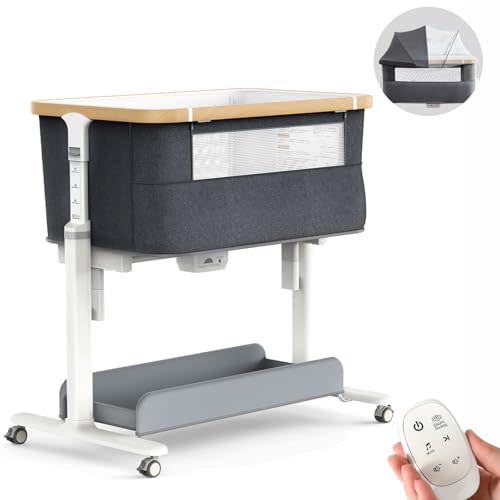 Staroyal Electric Baby Bassinet 3 Rocking Motion Cradle for Babies Infant, Auto Rolling Bedside Sleeper with Mosquito Net, 3 in 1 Baby Crib 5 Adjustable Heights,Dark Grey