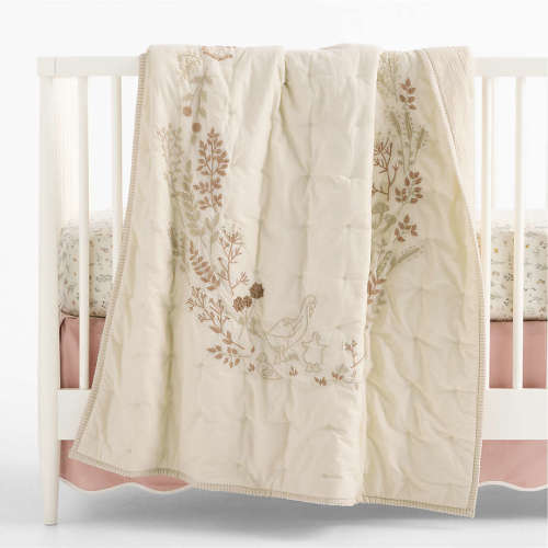 Darling Ducklings Embroidered Organic Cotton Baby Crib Quilt Bedding Set