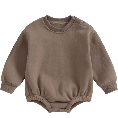 Gueuusu Newborn Warm Sweatshirt Romper Baby Boy Girl Solid Crewneck Long Sleeve Fleece Sweater Bodysuit Thick Winter Clothes