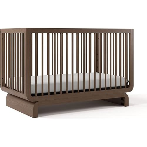STORKCRAFT Santorini Convertible Crib with Toddler Guardrail (Hazelnut) – GREENGUARD Gold Certified, Toddler Bed Conversion Kit Included, 100% Solid Wood, Fits Standard Crib Mattress