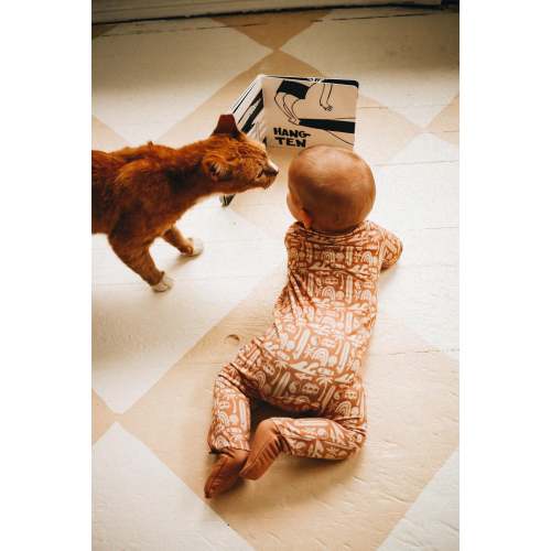 Brown Bus Bamboo Zip Romper