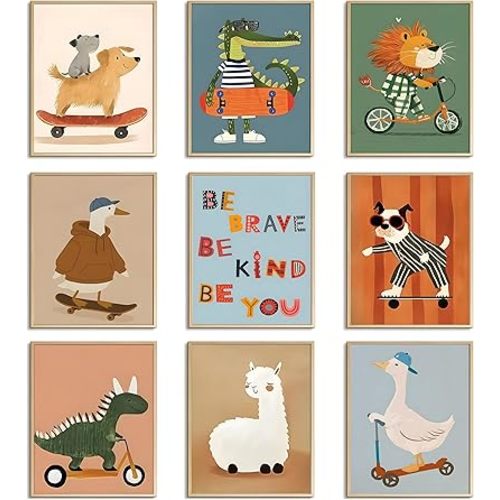 tgguytiy Kids Room Wall Art Set of 9 Cute Cartoon Animal Canvas Prints Nursery Wall Decor for Boys Girls Bedroom Baby Room Playroom Toddler Room Decoration 8x10 Unframed