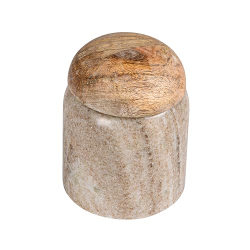Creative Co-Op Modern Marble Canister with Wood Lid, Natural