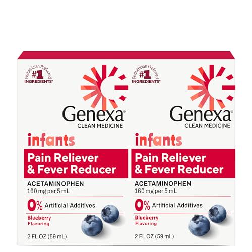 Genexa Infants' Clean Acetaminophen | Pediatrician Preferred Ingredients | Pain Reliever & Fever Reducer for Babies | Dye Free, 0% Artificial Additives | Organic Blueberry Flavor, 4 fl oz (2 Pack)