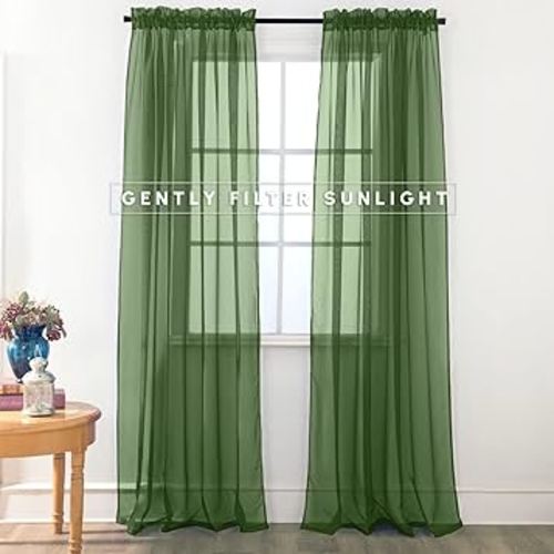 Amazon.com: Elegant Comfort 2-Piece Sheer Panel with 2inch Rod Pocket - Window Curtains 40-inch Width X 84-inch Length, Hunter Green : Home & Kitchen