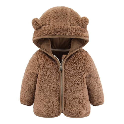 Horkkom Toddler Fleece Jacket Bear Zip Up Hoodie Warm Solid Color Winter Coat for Boys Girls
