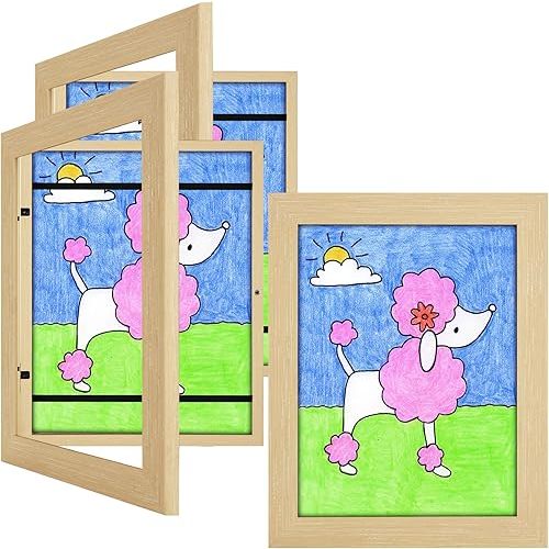 3 Pack 8.5x11 Kids Art Frames Natural, Kids Artwork Frames Changeable Child Artwork Picture Display Front Opening, Rustic Children Storage Frame Hold 50pcs Craft, Drawing, Art Project, Schoolwork