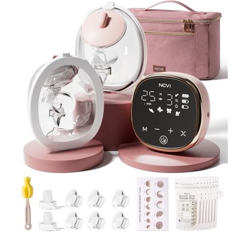 NCVI Wearable Breast Pump, in-Bra Hands-Free Electric Pump with Hospital-Grade -300mmHg Suction, Portable & Rechargeable Breast Pump, 4 Modes 9 Levels for Home, Work & On-the-Go