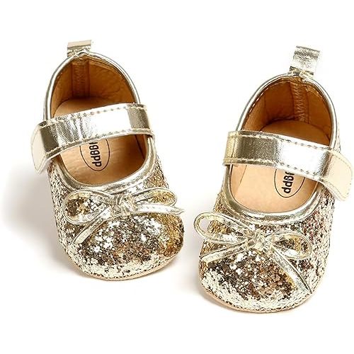 HONGTEYA Infant Baby Girls Mary Jane Flats Non Slip for Toddler First Walkers Soft Sole PU Leather Crib Shoes Sneaker Wedding Party Christmas Princess Dress Shoes Baby Moccasins Girls